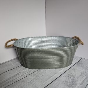 Galvanized Metal Basket with Rope Handles